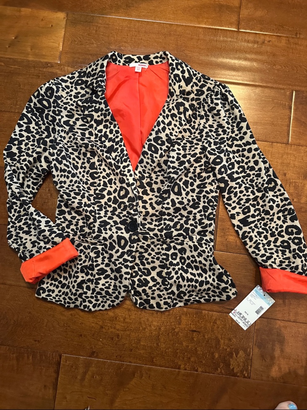 BONGO Leopard Print Blazer with Coral Orange Lining